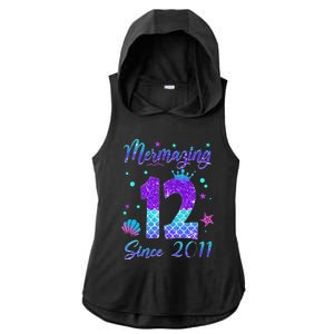 Mermazing 12 Since 2011 12th Birthday Mermaid Theme Ladies PosiCharge Tri-Blend Wicking Draft Hoodie Tank