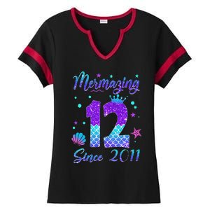 Mermazing 12 Since 2011 12th Birthday Mermaid Theme Ladies Halftime Notch Neck Tee