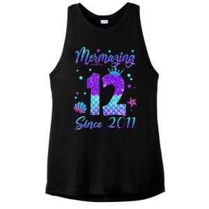 Mermazing 12 Since 2011 12th Birthday Mermaid Theme Ladies PosiCharge Tri-Blend Wicking Tank