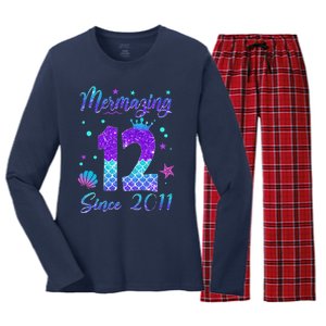 Mermazing 12 Since 2011 12th Birthday Mermaid Theme Women's Long Sleeve Flannel Pajama Set 