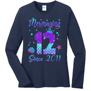 Mermazing 12 Since 2011 12th Birthday Mermaid Theme Ladies Long Sleeve Shirt