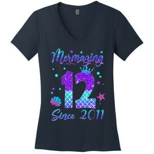 Mermazing 12 Since 2011 12th Birthday Mermaid Theme Women's V-Neck T-Shirt