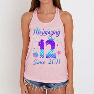 Mermazing 12 Since 2011 12th Birthday Mermaid Theme Women's Knotted Racerback Tank