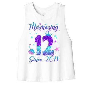 Mermazing 12 Since 2011 12th Birthday Mermaid Theme Women's Racerback Cropped Tank