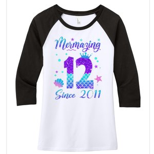 Mermazing 12 Since 2011 12th Birthday Mermaid Theme Women's Tri-Blend 3/4-Sleeve Raglan Shirt