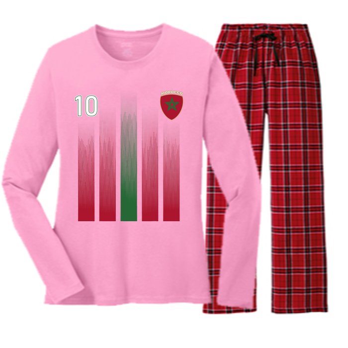 Morocco 10 Soccer Jersey Morocco Football Fan Soccer Women's Long Sleeve Flannel Pajama Set 