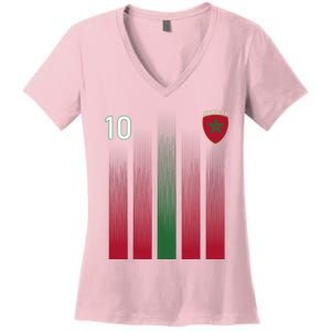 Morocco 10 Soccer Jersey Morocco Football Fan Soccer Women's V-Neck T-Shirt