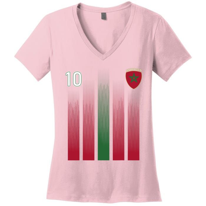 Morocco 10 Soccer Jersey Morocco Football Fan Soccer Women's V-Neck T-Shirt