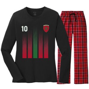 Morocco 10 Soccer Jersey Morocco Football Fan Soccer Women's Long Sleeve Flannel Pajama Set 