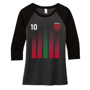 Morocco 10 Soccer Jersey Morocco Football Fan Soccer Women's Tri-Blend 3/4-Sleeve Raglan Shirt