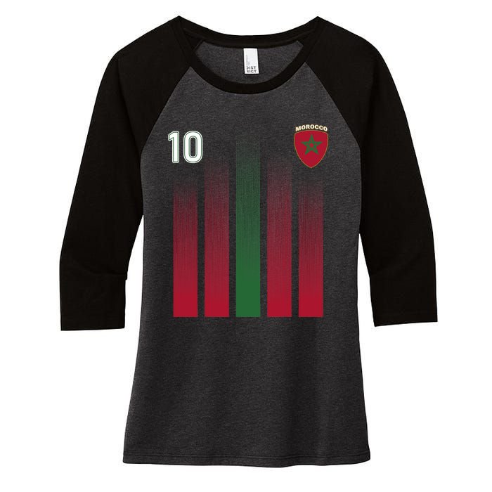 Morocco 10 Soccer Jersey Morocco Football Fan Soccer Women's Tri-Blend 3/4-Sleeve Raglan Shirt