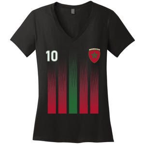 Morocco 10 Soccer Jersey Morocco Football Fan Soccer Women's V-Neck T-Shirt