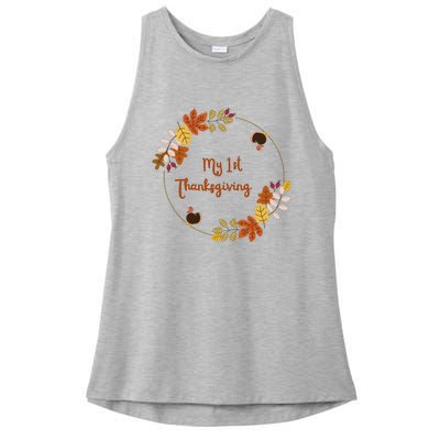 My 1st Thanksgiving. Thanksgiving Onepiece. Baby Thanksgiving. Turkey Day. Thank Ladies PosiCharge Tri-Blend Wicking Tank