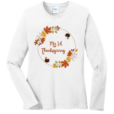 My 1st Thanksgiving. Thanksgiving Onepiece. Baby Thanksgiving. Turkey Day. Thank Ladies Long Sleeve Shirt