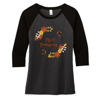 My 1st Thanksgiving. Thanksgiving Onepiece. Baby Thanksgiving. Turkey Day. Thank Women's Tri-Blend 3/4-Sleeve Raglan Shirt