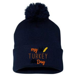 My 1st Turkey Day Thanksgiving Pom Pom 12in Knit Beanie