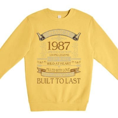 March 1987 Vintage 36th Birthday 36 Years Old Premium Crewneck Sweatshirt