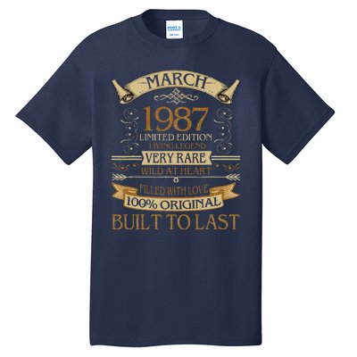 March 1987 Vintage 36th Birthday 36 Years Old Tall T-Shirt