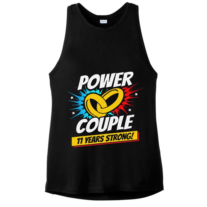 Married 11 Years Power Couple 11th Wedding Anniversary Ladies PosiCharge Tri-Blend Wicking Tank