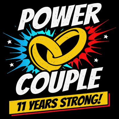 Married 11 Years Power Couple 11th Wedding Anniversary T-Shirt