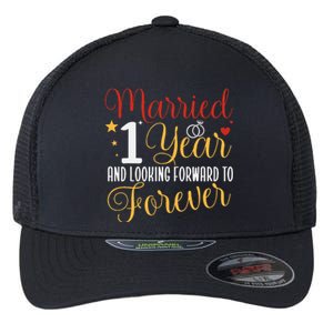 Married 1 Year 1st Wedding Anniversary Couples Matching Flexfit Unipanel Trucker Cap