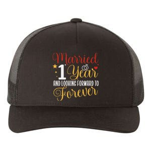 Married 1 Year 1st Wedding Anniversary Couples Matching Yupoong Adult 5-Panel Trucker Hat