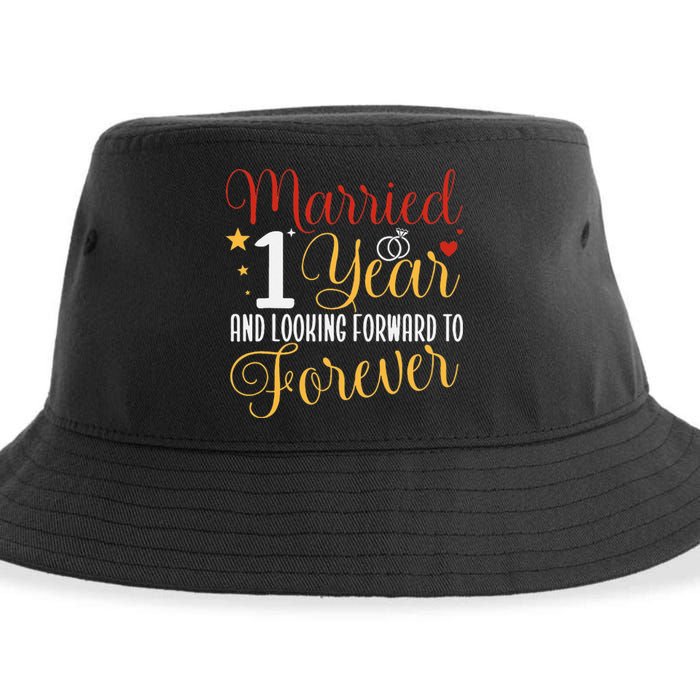 Married 1 Year 1st Wedding Anniversary Couples Matching Sustainable Bucket Hat