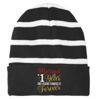 Married 1 Year 1st Wedding Anniversary Couples Matching Striped Beanie with Solid Band