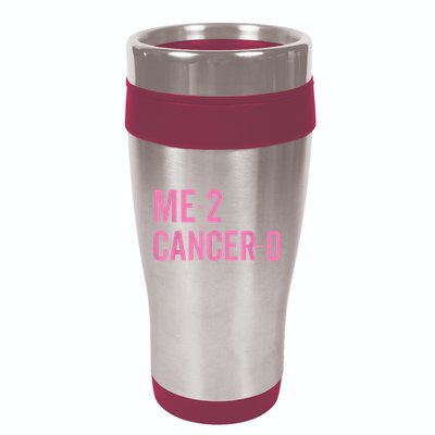 Me 2 Cancer 0 I Beat Breast Cancer Twice Survivor Cute 16oz Travel Tumbler