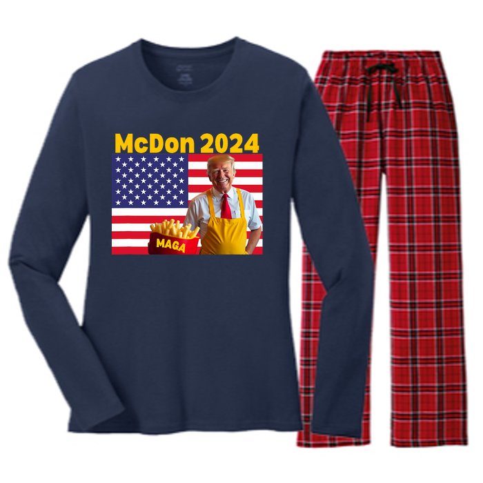 Mcdon 2024 Donald Trump Election Cookie Fries Fast Food Women's Long Sleeve Flannel Pajama Set 