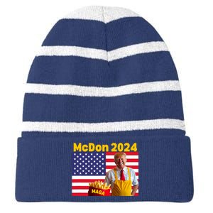 Mcdon 2024 Donald Trump Election Cookie Fries Fast Food Striped Beanie with Solid Band