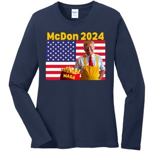 Mcdon 2024 Donald Trump Election Cookie Fries Fast Food Ladies Long Sleeve Shirt