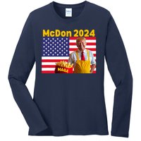 Mcdon 2024 Donald Trump Election Cookie Fries Fast Food Ladies Long Sleeve Shirt