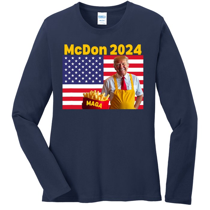 Mcdon 2024 Donald Trump Election Cookie Fries Fast Food Ladies Long Sleeve Shirt