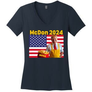 Mcdon 2024 Donald Trump Election Cookie Fries Fast Food Women's V-Neck T-Shirt