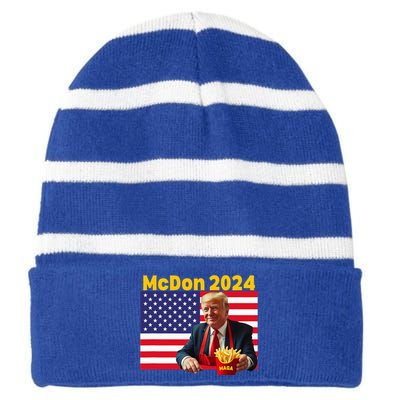 Mcdon 2024 Donald Trump French Fry Cooking Fries Striped Beanie with Solid Band