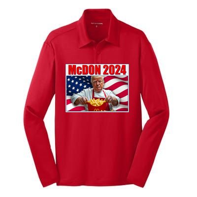 Mcdon 2024 Donald Trump Fast Food Fries Silk Touch Performance Long Sleeve Polo