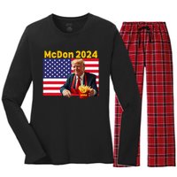 Mcdon 2024 Donald Trump French Fry Cooking Fries Women's Long Sleeve Flannel Pajama Set 