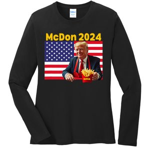 Mcdon 2024 Donald Trump French Fry Cooking Fries Ladies Long Sleeve Shirt