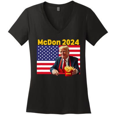 Mcdon 2024 Donald Trump French Fry Cooking Fries Women's V-Neck T-Shirt