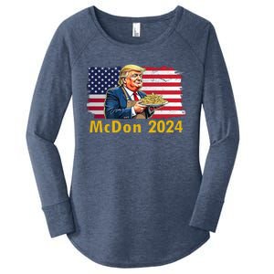 Mcdon 2024 Donald Trump Fast Food French Fries Women's Perfect Tri Tunic Long Sleeve Shirt