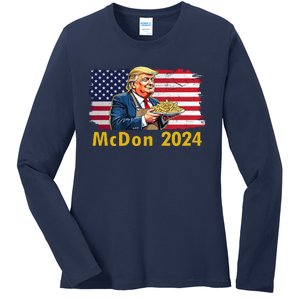 Mcdon 2024 Donald Trump Fast Food French Fries Ladies Long Sleeve Shirt