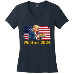 Mcdon 2024 Donald Trump Fast Food French Fries Women's V-Neck T-Shirt