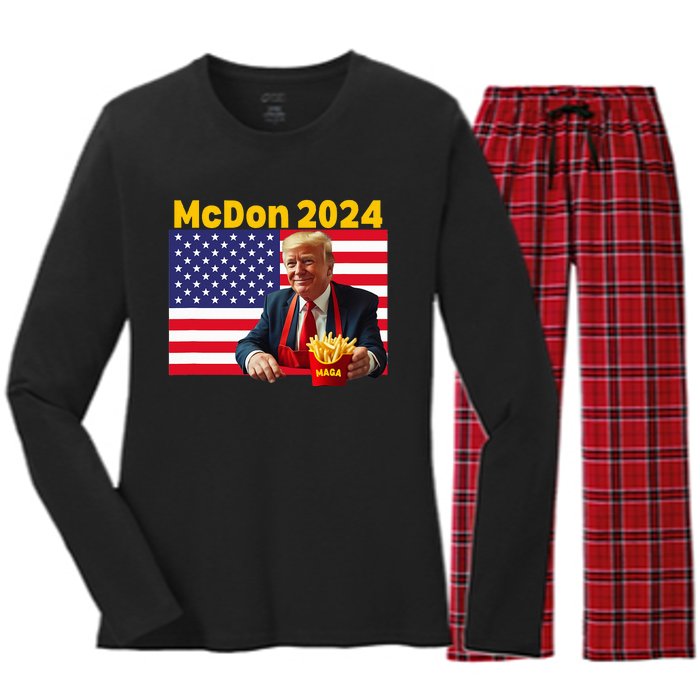 Mcdon 2024 Funny Donald Trump French Fry Cooking Fries Women's Long Sleeve Flannel Pajama Set 