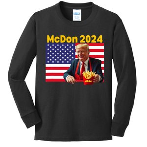 Mcdon 2024 Funny Donald Trump French Fry Cooking Fries Kids Long Sleeve Shirt