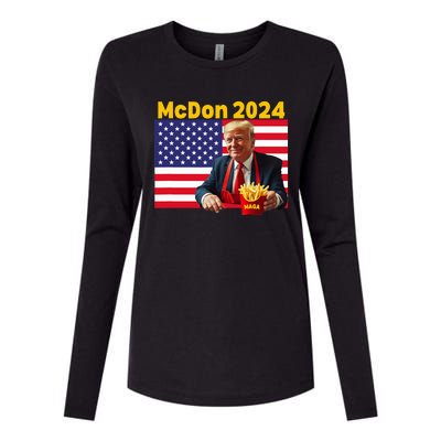 Mcdon 2024 Funny Donald Trump Cooking Fries Womens Cotton Relaxed Long Sleeve T-Shirt