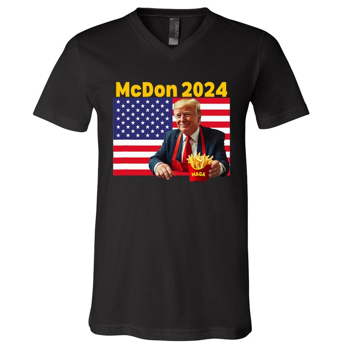 Mcdon 2024 Funny Donald Trump Cooking Fries V-Neck T-Shirt