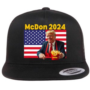 Mcdon 2024 Funny Donald Trump Cooking Fries Flat Bill Trucker Hat