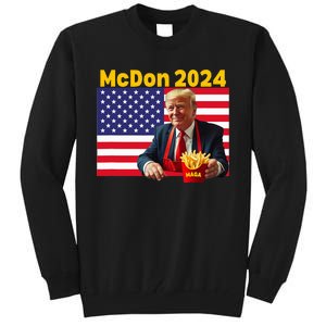 Mcdon 2024 Funny Donald Trump Cooking Fries Tall Sweatshirt