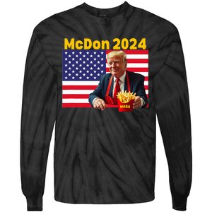 Mcdon 2024 Funny Donald Trump Cooking Fries Tie-Dye Long Sleeve Shirt